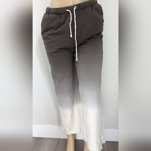 Zenana Outfitters Ombre Wide Leg Drawstring Pants in Gray and Cream